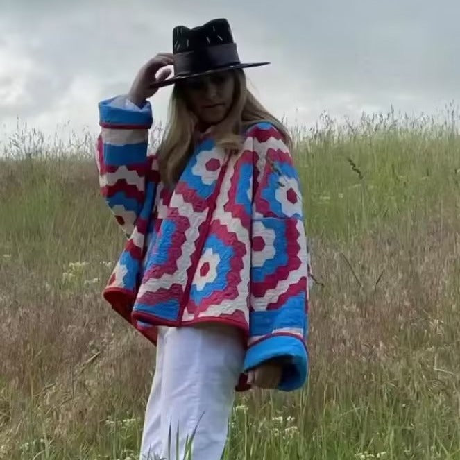 Damen Gesteppte Quilt-Jacke im Patchwork-Motiv mit kastiger Oversize-Silhouette Shop Nory