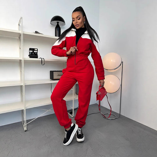 Damen gemütlicher Fleece-Overall mit Kapuze, durchgehendem Reißverschluss und elastischen Bündchen Shop Nory