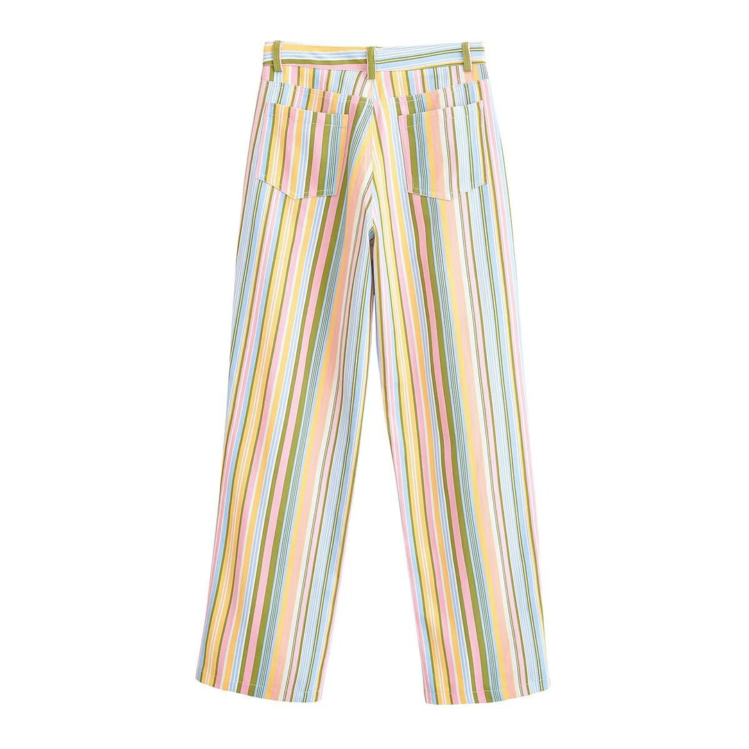 Damen Gestreifte Highwaist-Hose mit weitem Bein und Five-Pocket-Schnitt Shop Nory
