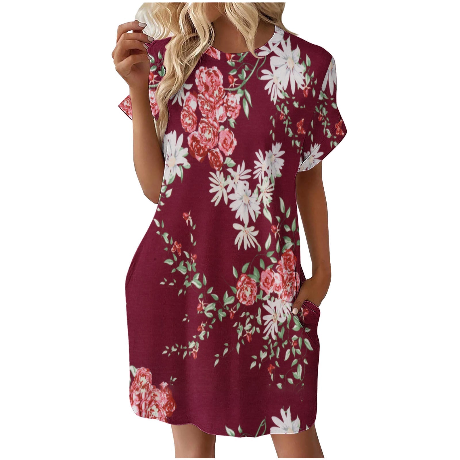 Damen lässiges Sommerkleid mit Blumenmuster und praktischen Taschen