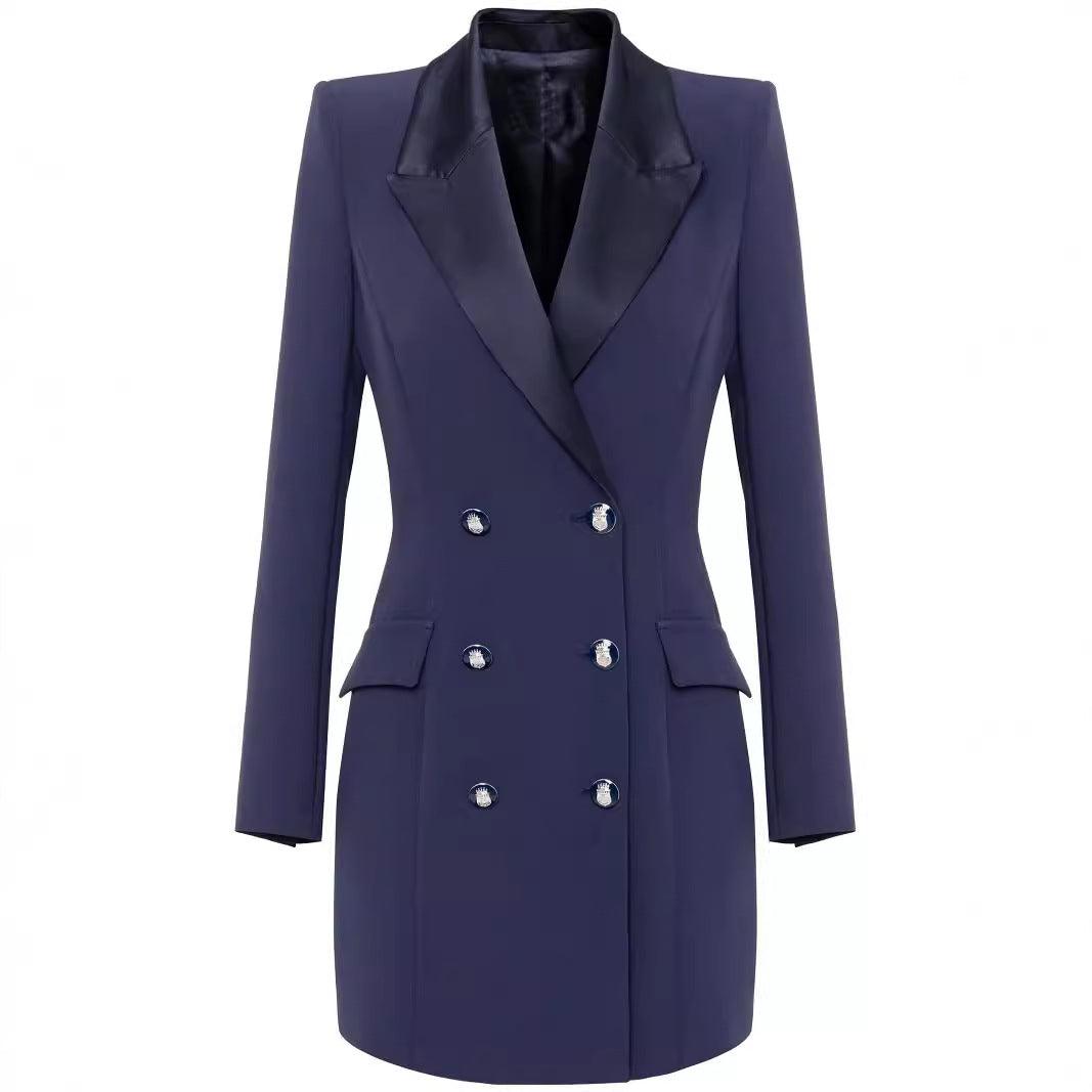 Damen Tailliertes Doppelreihiges Blazerkleid-Minikleid mit strukturierter Schulter Shop Nory