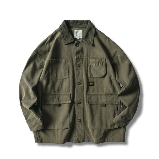 Herren Locker geschnittene Feldjacke im Workwear-Stil mit aufgesetzten Pattentaschen und Cordkragen Shop Nory