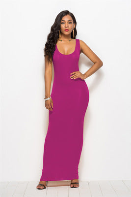 Damen Elegantes, figurbetontes Maxikleid mit tiefem Rundhalsausschnitt