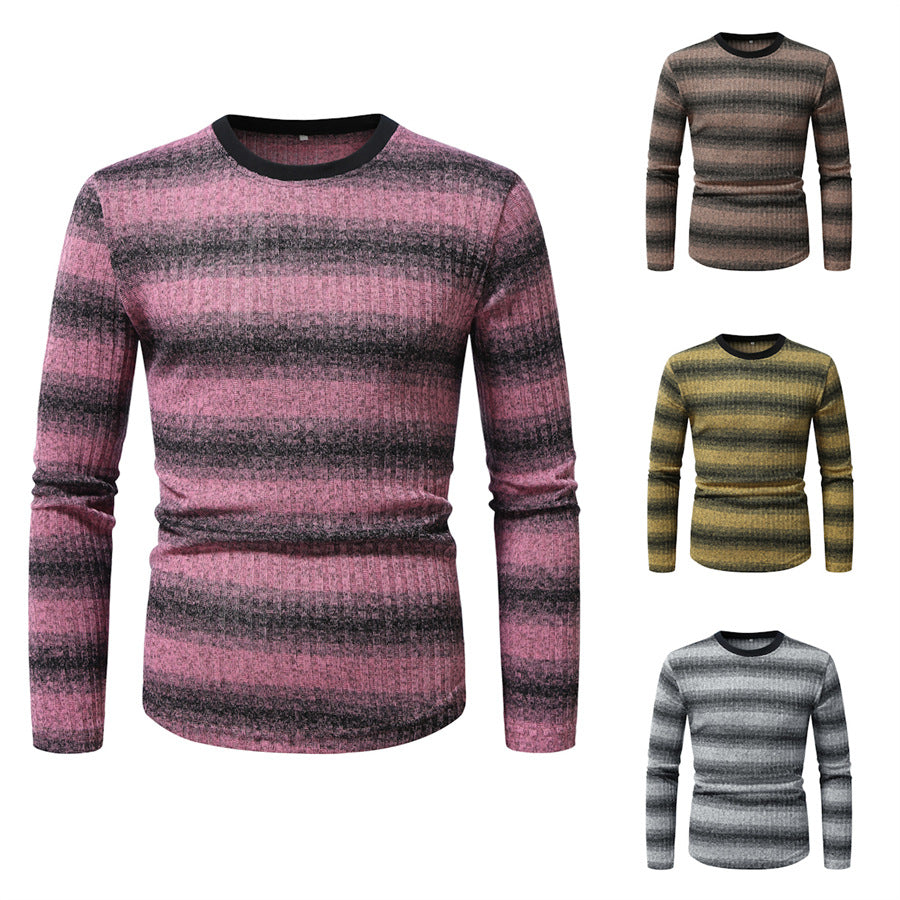 Herren Slim-Fit Feinstrick-Pullover mit horizontalem Farbverlauf und geripptem Strukturmix Shop Nory