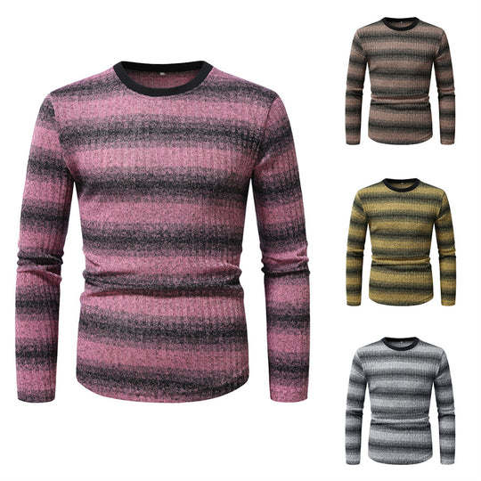 Herren Slim-Fit Feinstrick-Pullover mit horizontalem Farbverlauf und geripptem Strukturmix Shop Nory