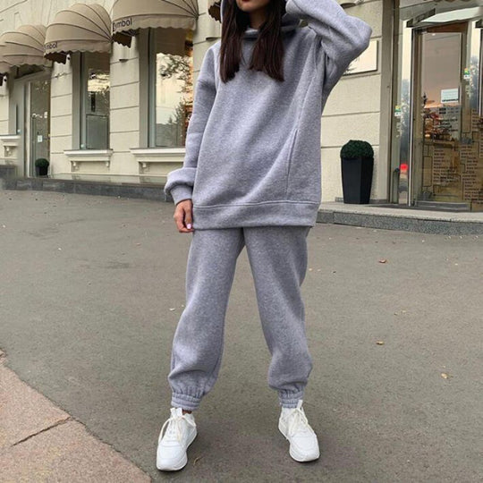 Damen Oversize-Kapuzen-Sweatshirt und Jogginghose Set mit Fleece-Innenseite und elastischen Bündchen Shop Nory