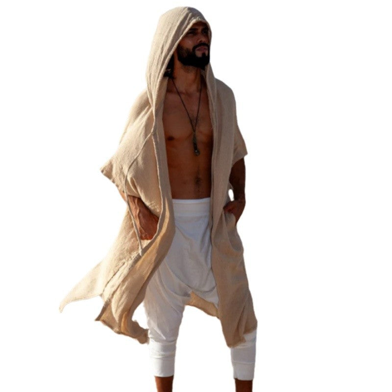 Herren Kapuzen-Kaftan aus Leinen-Baumwoll-Mix Oversize mit Taschen Shop Nory