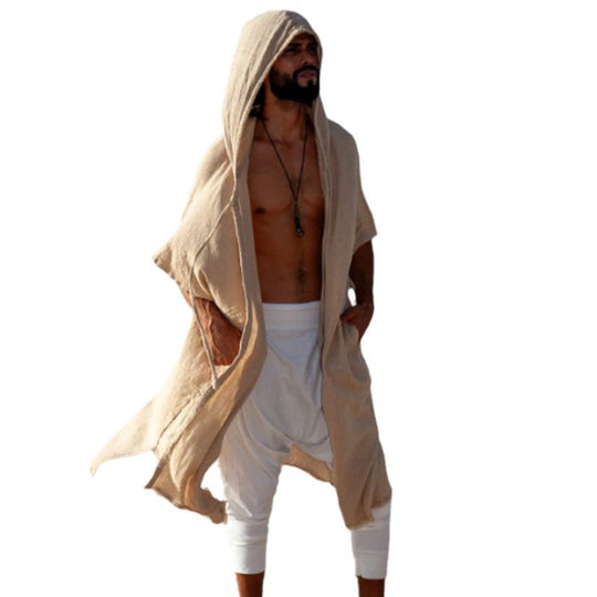 Herren Kapuzen-Kaftan aus Leinen-Baumwoll-Mix Oversize mit Taschen Shop Nory