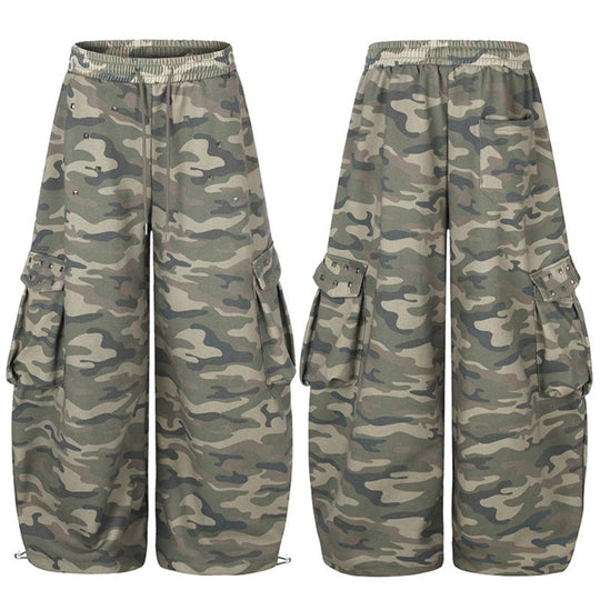 Damen Weite Cargohose im Camouflage-Design mit elastischem Bund und großen Taschen Shop Nory
