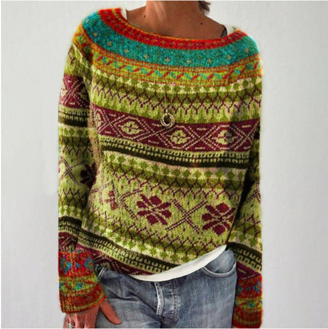 Damen nan gemusterter Norwegerstrickpullover mit weitem Rundhalsausschnitt und lässigem Oversize-Schnitt Shop Nory