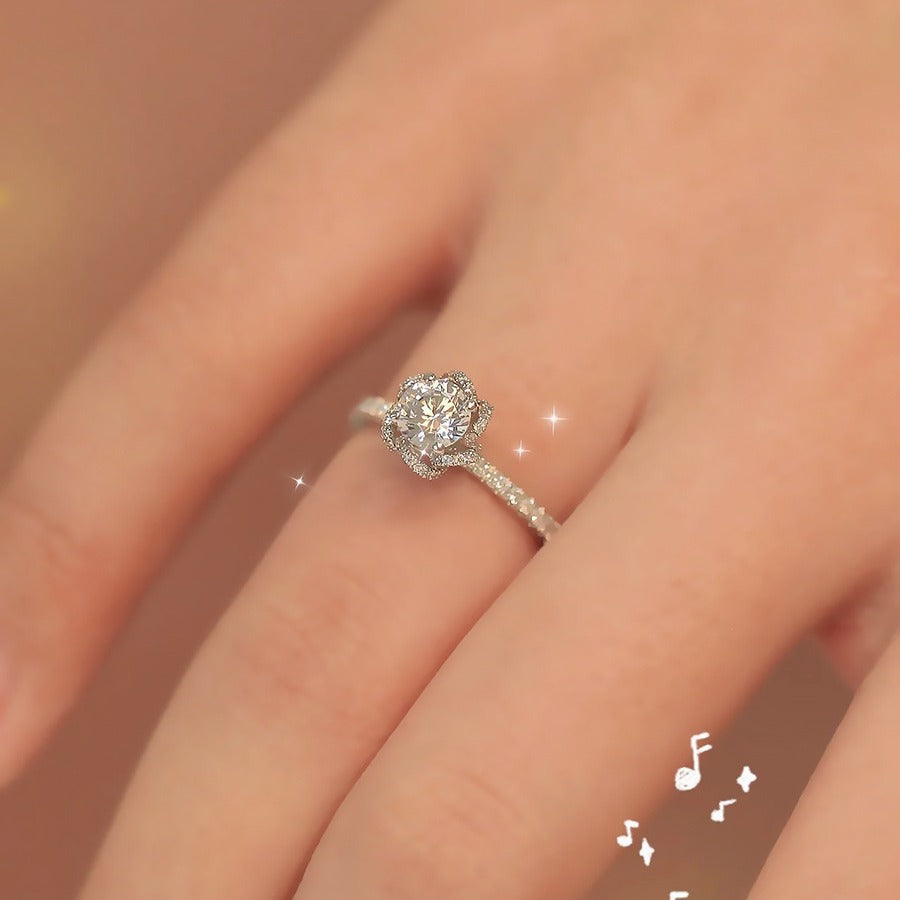 Damen zierlicher Verlobungsring mit floraler Fassung Shop Nory