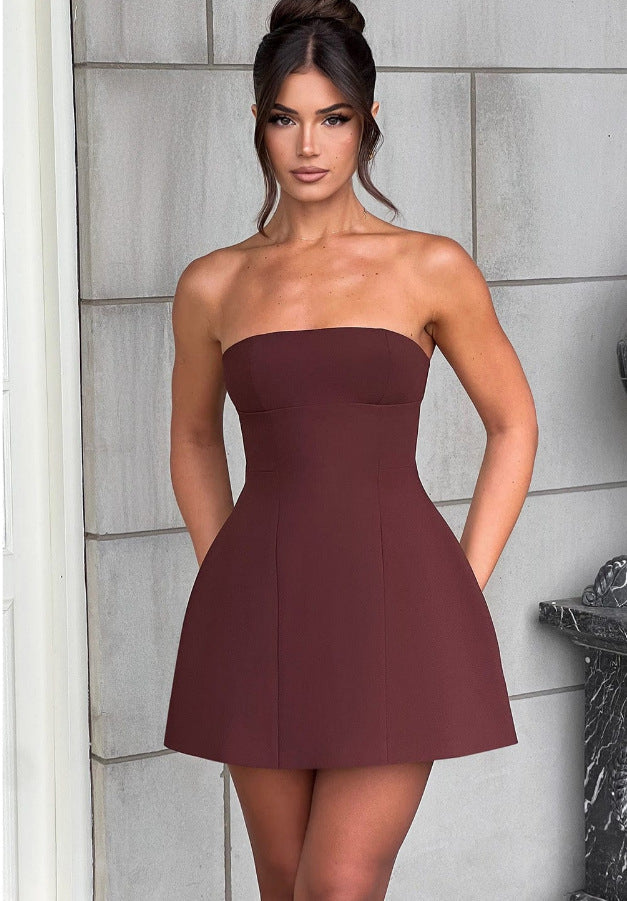 Damen Trägerloses Cocktailkleid im eleganten A-Linien-Schnitt mit versteckten Taschen