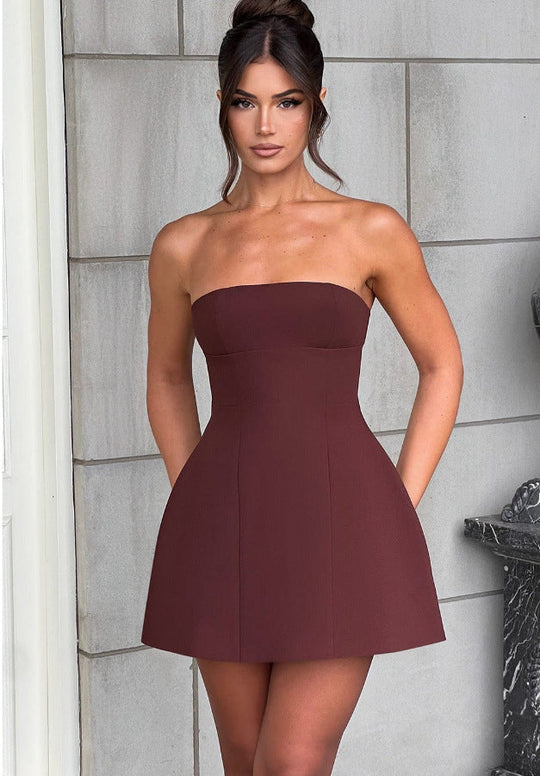 Damen Trägerloses Cocktailkleid im eleganten A-Linien-Schnitt mit versteckten Taschen