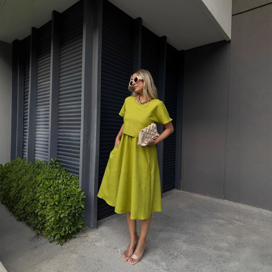 Damen Midi-Kleid mit weitem Schnitt und praktischen Taschen Shopnory