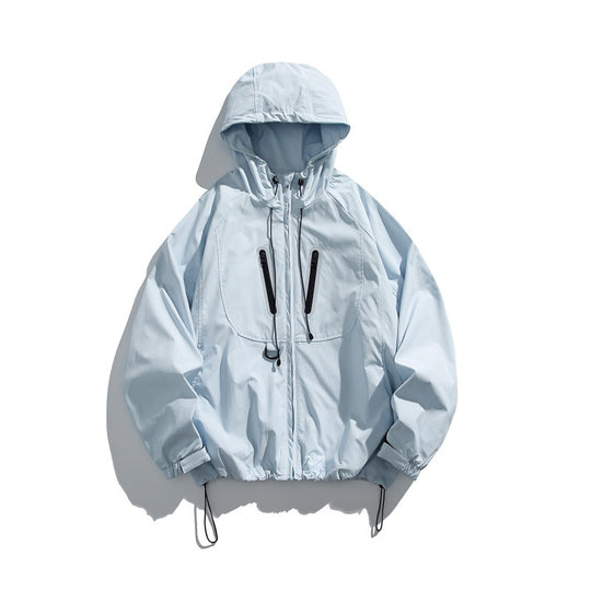 Unisex Technische Kapuzen‑Windjacke im Boxy‑Cut mit vertikalen Brustreißverschlüssen und Kordelzugsaum Shop Nory
