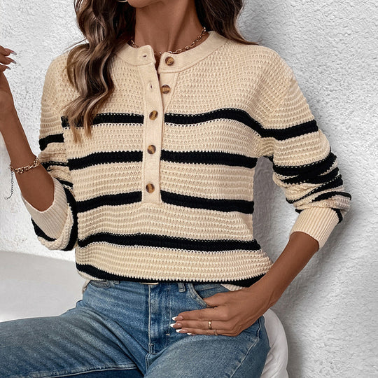 Damen Lässiger Strickpullover mit Knopfleiste Shop Nory
