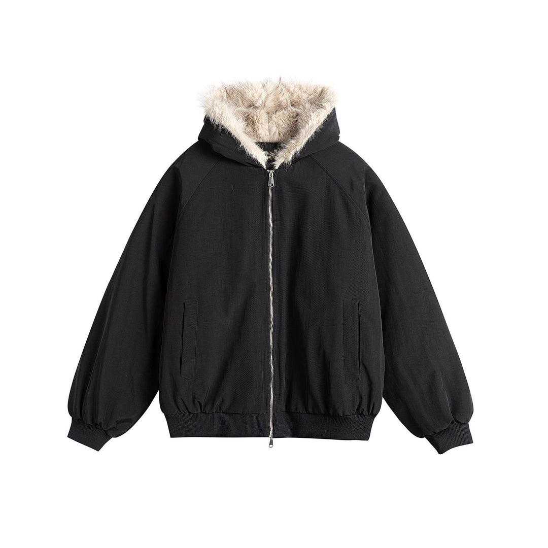 Damen Oversize-Bomberjacke mit kunstfellbesetzter Kapuze und Raglanärmeln Shop Nory