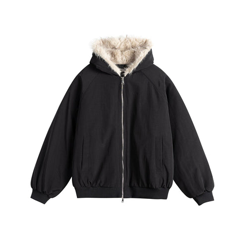 Damen Oversize-Bomberjacke mit kunstfellbesetzter Kapuze und Raglanärmeln Shop Nory