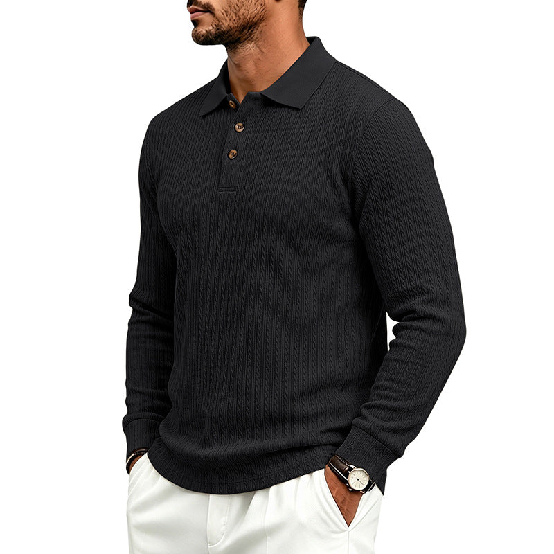 Herren Strukturiertes Langarm-Polo aus Feinstrick mit Zopfmuster und Knopfleiste Shop Nory