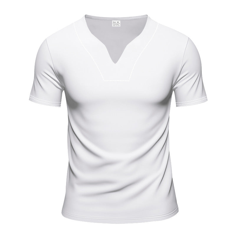 Herren nan schlank geschnittenes Kurzarmshirt mit eingelassener V-Einkerbung und dekorativer Ziernaht
