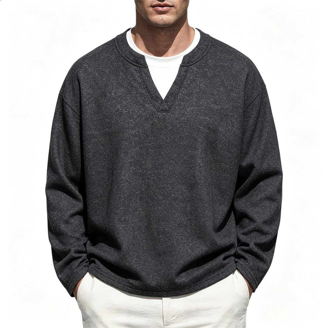 Herren Oversize Sweatshirt mit V-Ausschnitt und melierter Struktur Shop Nory