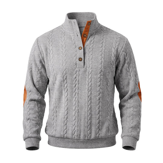 Herren Feinstrick-Troyer mit Zopfmuster, Lederdetails und Ellbogen-Patches Shop Nory