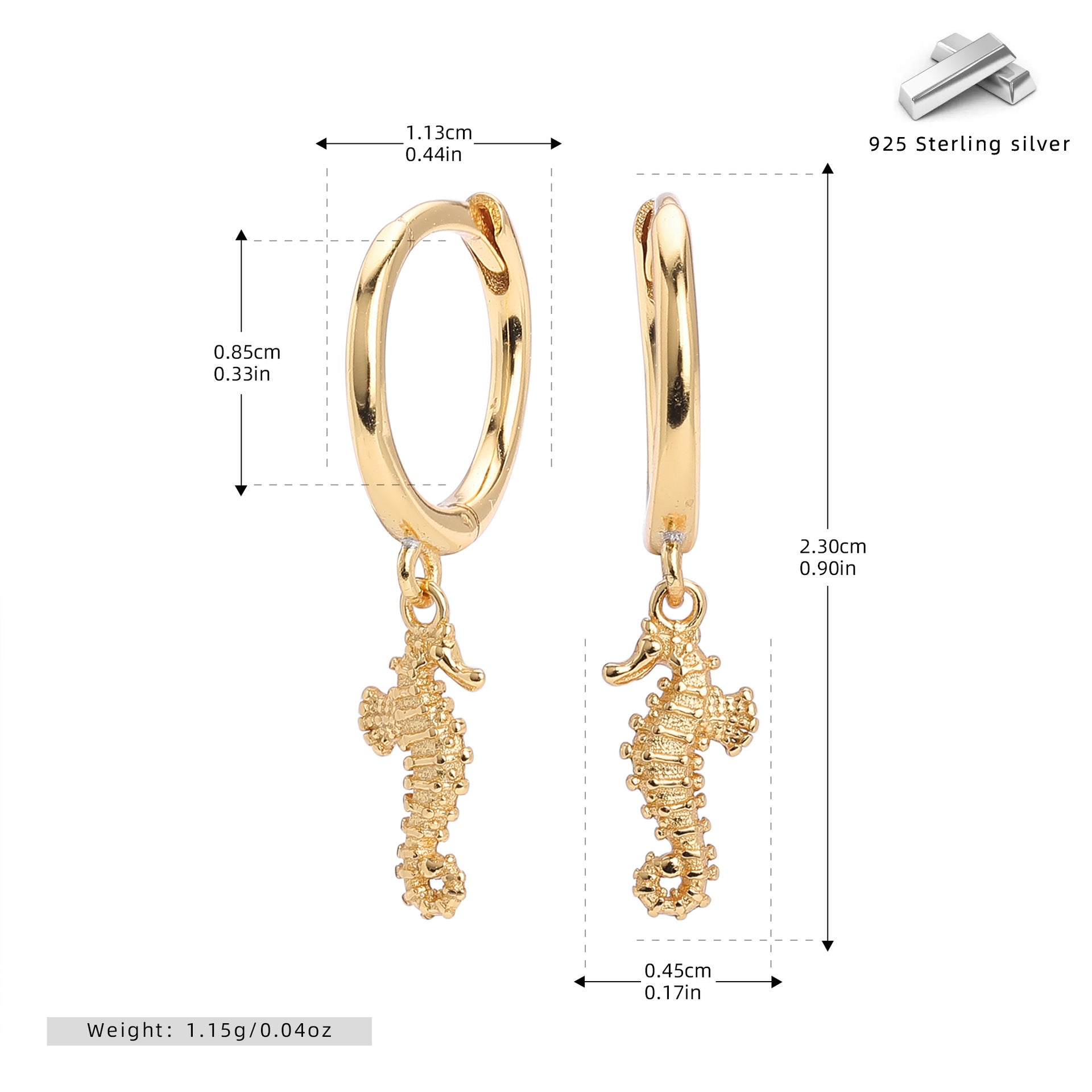 Damen Ohrhänger mit filigranem Seepferdchen-Anhänger aus 925 Sterling Silber Shop Nory