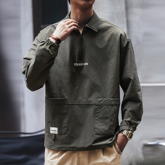 Herren Utility-Halbzip-Pullover mit Hemdkragen und Kängurutaschen Shop Nory