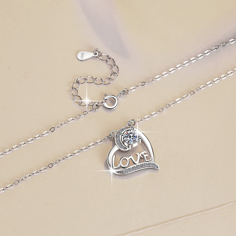 Damen Halskette mit Herzanhänger und funkelndem Kristallschmuck Shop Nory