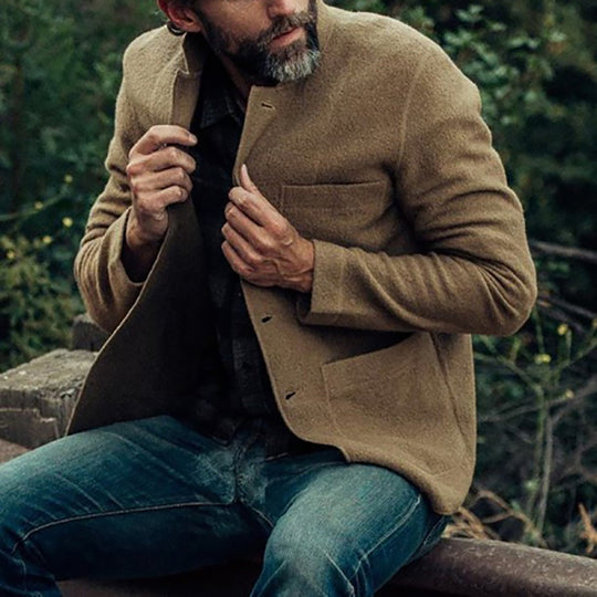 Herren Unstrukturierter Wollmix-Cardigan-Blazer mit Knopfleiste und aufgesetzten Taschen Shop Nory