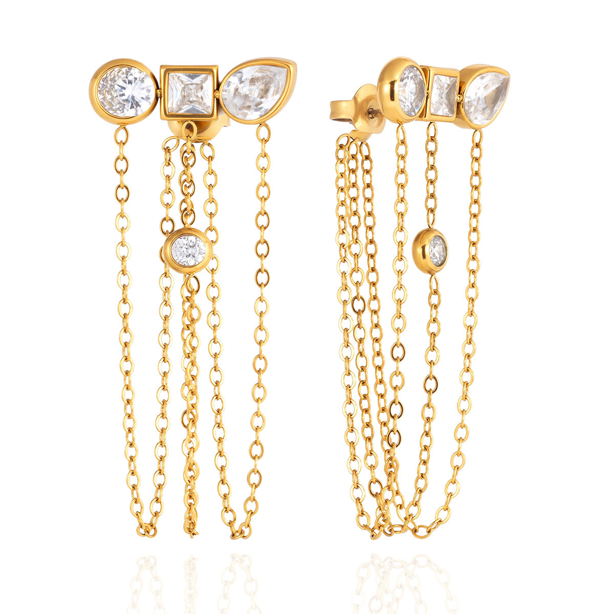 Damen Ohrhänger mit funkelnden Zirkonia und eleganten Kettendetails Shop Nory