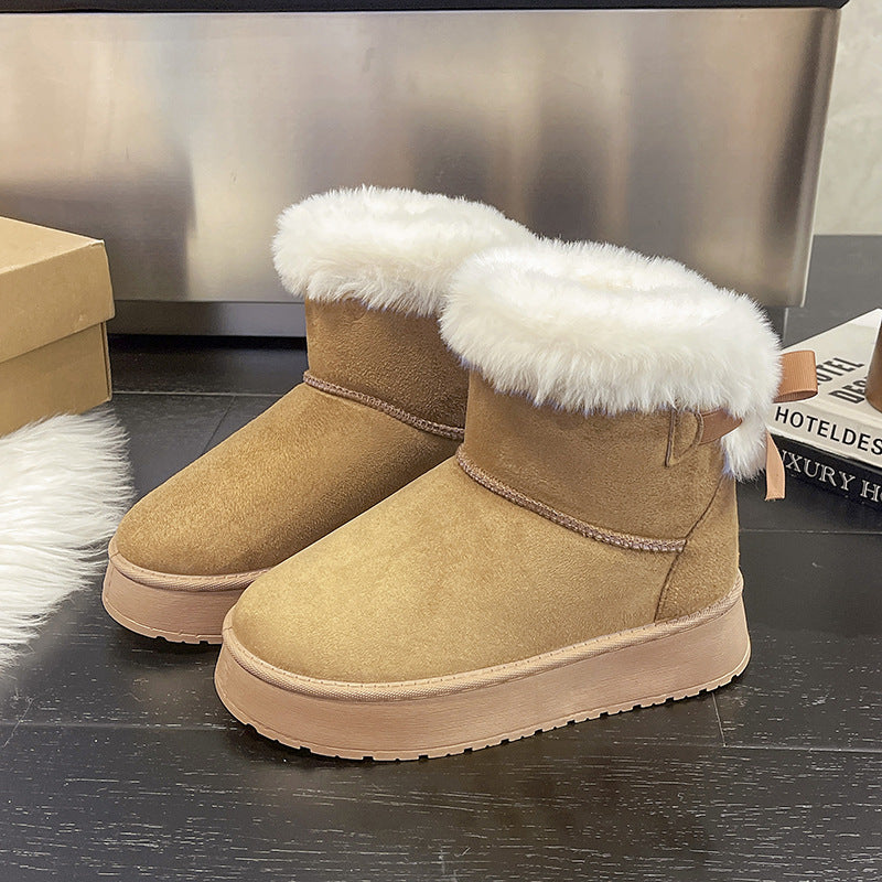Damen Gefütterte Kurzstiefel mit Kunstfell-Bündchen, rutschfester Plateausohle und Schleifendetail Shop Nory