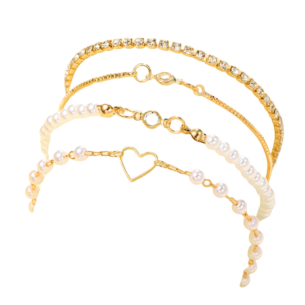 Damen Armband-Set mit feinen Perlen und glitzernden Akzenten Shop Nory