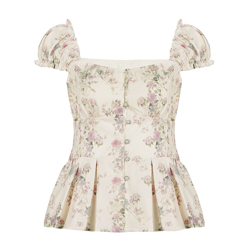 Damenbluse mit floralem Design und Rüschenärmeln