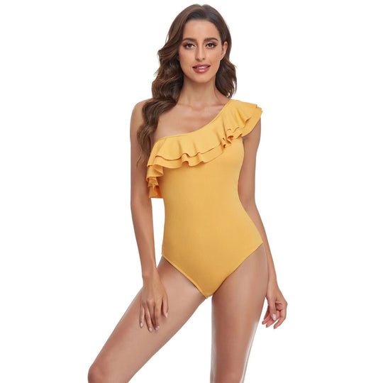 Damen Einteiler Badeanzug mit asymmetrischem Rüschendesign