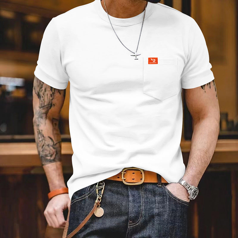 Herren klassisches Kurzarm T-Shirt mit Brusttasche aus hochwertiger Baumwolle