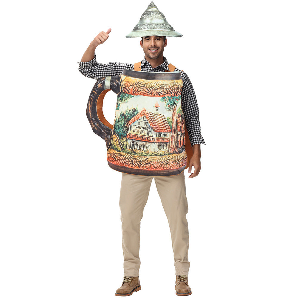 Herren nan humorvolles Bierkrug Kostüm mit abnehmbarem Deckel und verstellbaren Tragegurten Shop Nory