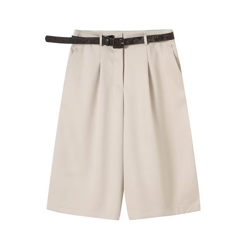 Damen elegante Hochwasser-Shorts mit geflochtenem Gürtel