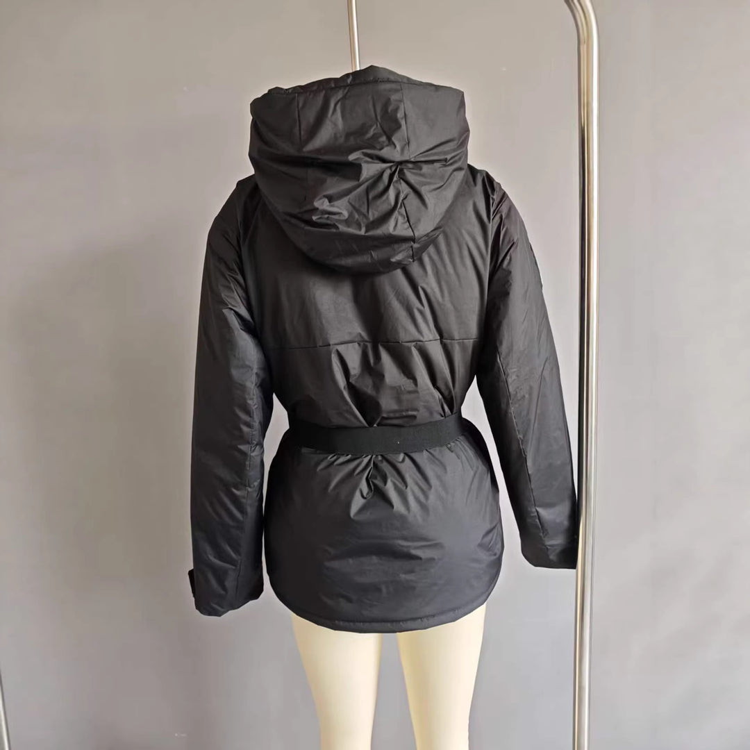 Damen Hochfunktionale Daunenoptik-Skijacke mit Taillengürtel und Kapuze Shop Nory