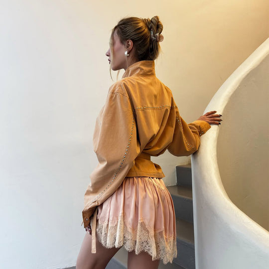 Damen Satin-Spitzen-Minirock mit luxuriösem Glanz und zarter Spitzenborte Shop Nory