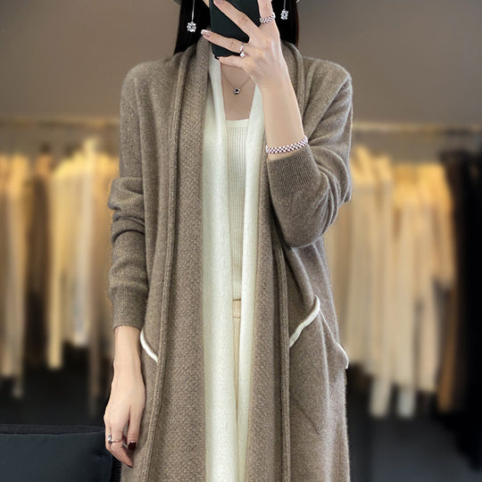 Damen Langer offener Cardigan in Kaschmir‑Look mit Schalkragen und Eingriffstaschen Shop Nory
