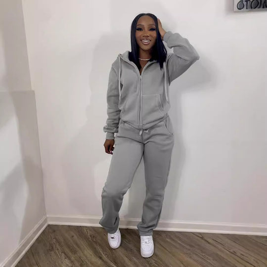Damen nan Komfort-Zip-Hoodie mit taillenhoher Bootcut-Jogginghose Set Shop Nory