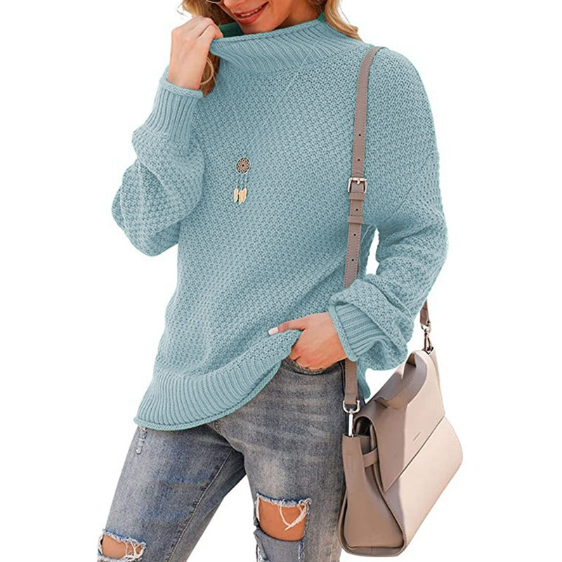 Damen Grobstrickpullover mit hohem Kragen und strukturierter Oberfläche