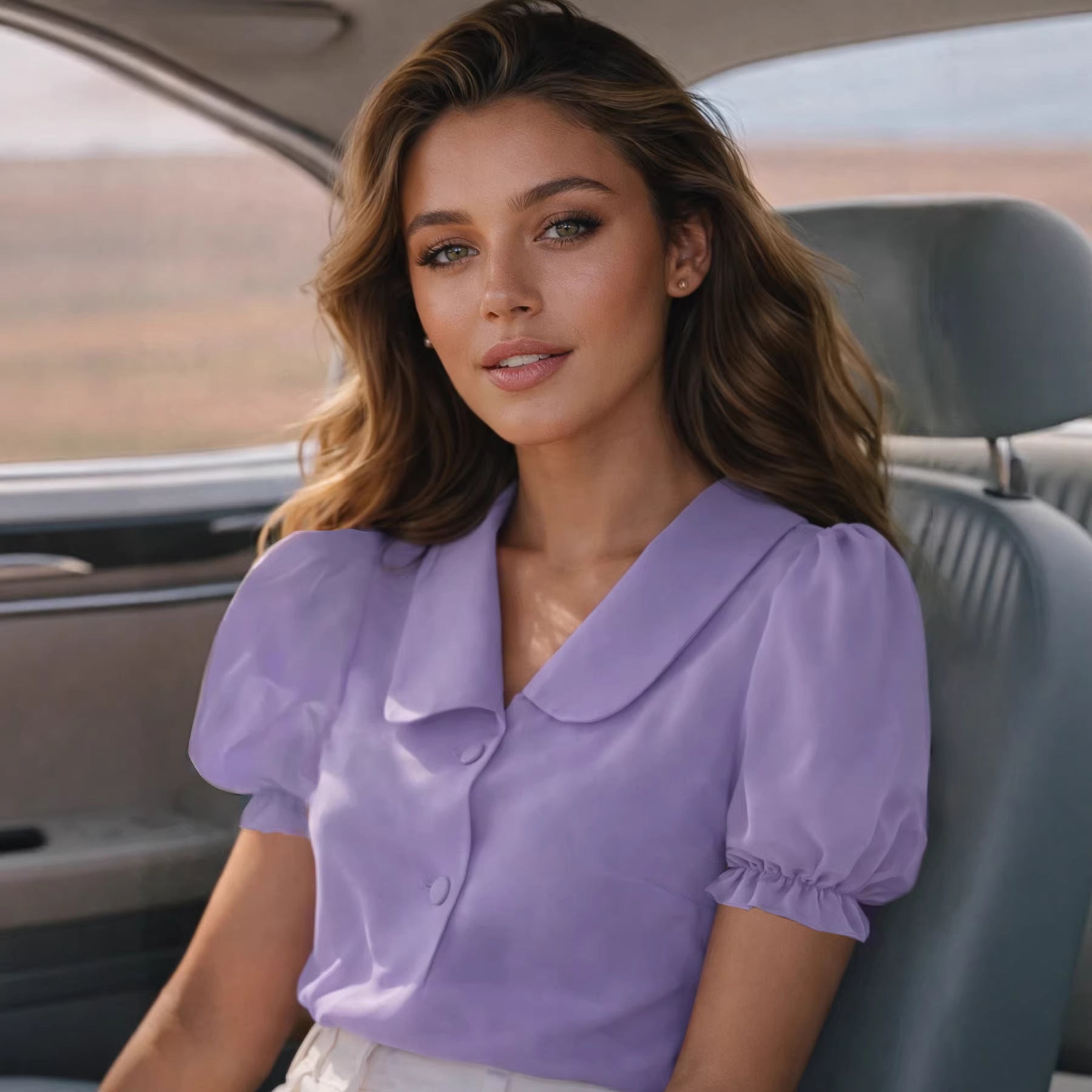 Damen Verspielt geschnittene Bluse mit Puffärmeln und Knopfdetails