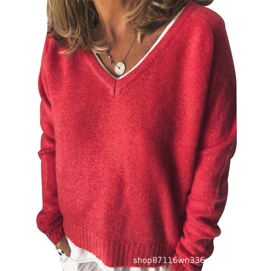 Damen V-Ausschnitt Pullover aus weichem Strick