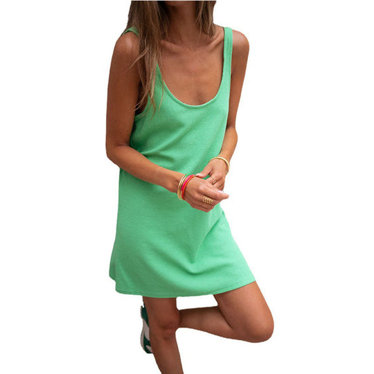 Damen Lässiges Kleid Im Raffinierten Rippschnitt mit Tiefem Ausschnitt und Schlichtem Design