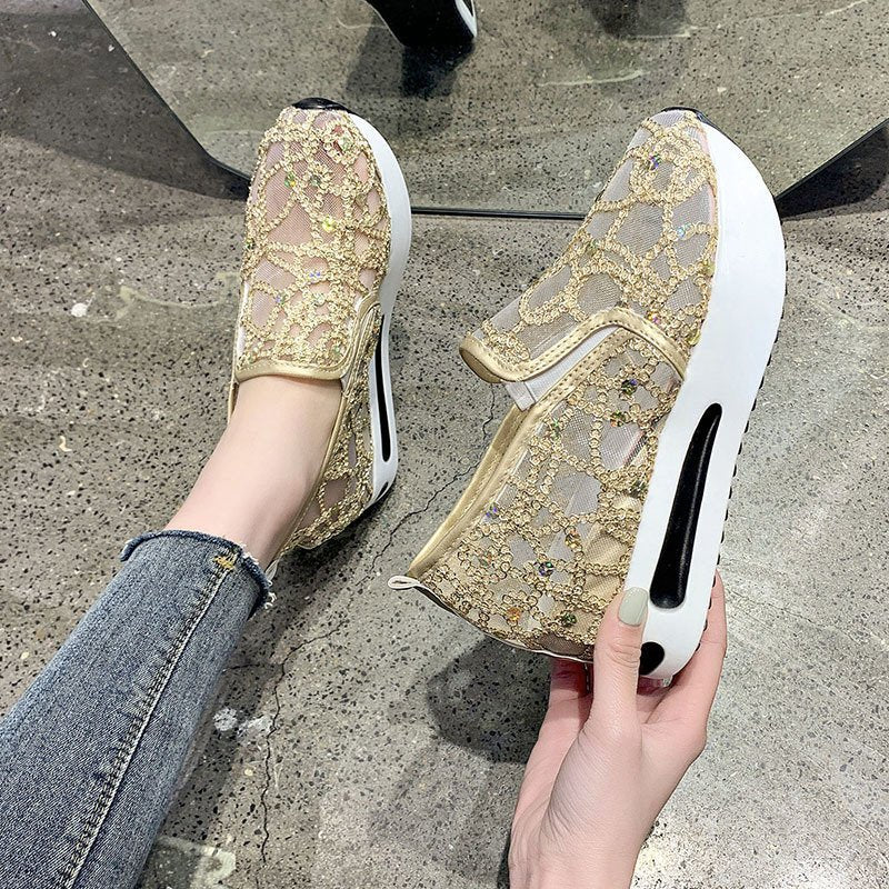 Damen Plateausneaker mit verstecktem Keil und Spitzenbesatz Shop Nory