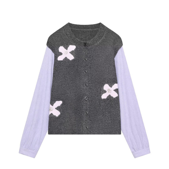 Damen Strickcardigan mit Zierblüten‑Applikation und kontrastärmeln Shop Nory