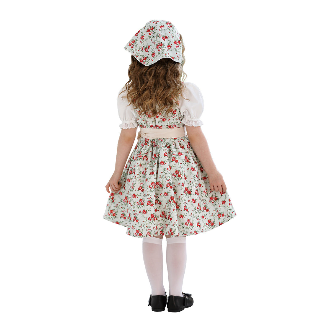 Damen nan traditionelles Dirndlkleid für Mädchen mit bestickter Schürze, Rüschenkragen und passendem Kopftuch Shop Nory