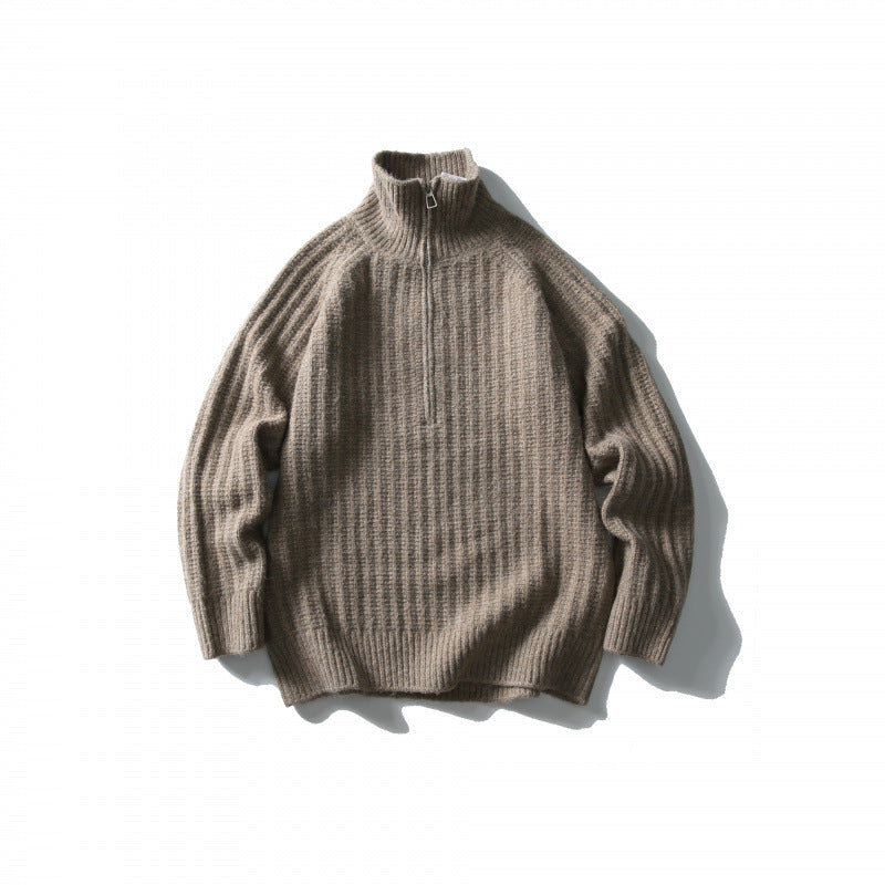 Unisex Oversize-Rippstrick-Halbzip-Pullover mit Stehkragen Shop Nory